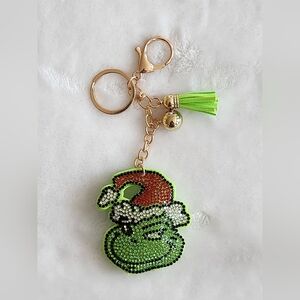 The Grinch Festive Green Rhinestone Keychain Christmas Bag Charm